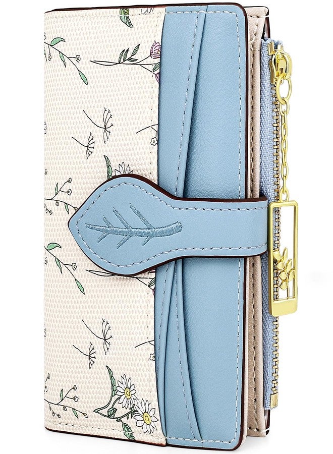 Busnos Women's Wallet Small Wallets for Women Cute Flower Ladies Women's Wallets Blue Bifold Wallet Womens With Zipper Coin Pocket Purses Card Holder for Women - Image 1